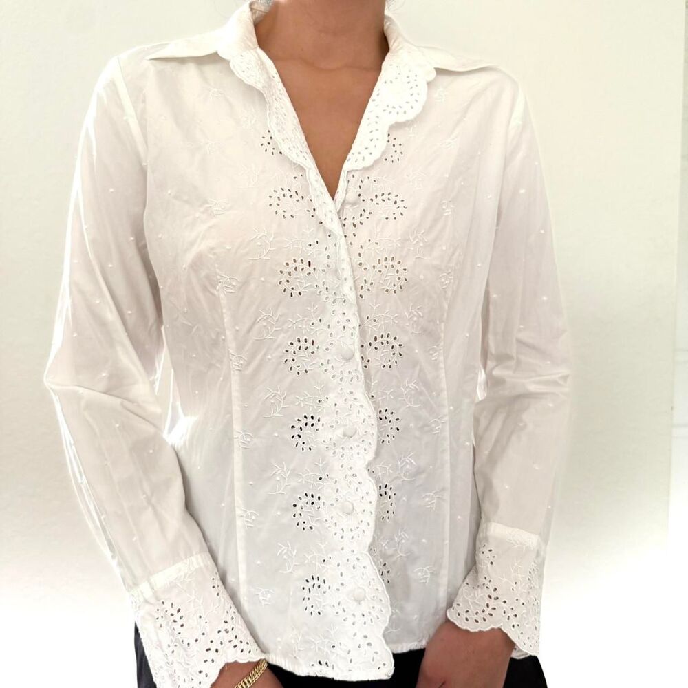 Eyelet Button Up Half Sleeve Blouse